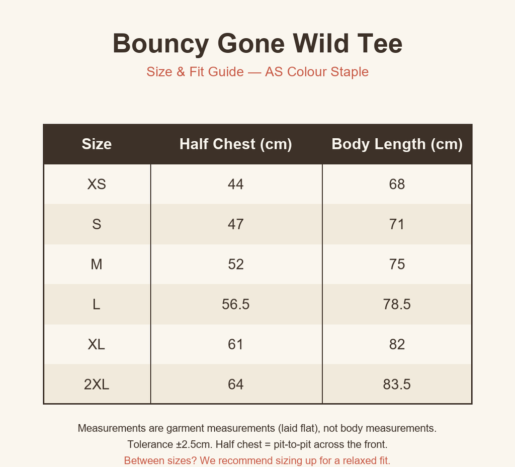 Bouncy Gone Wild Tee - Size and Fit Guide