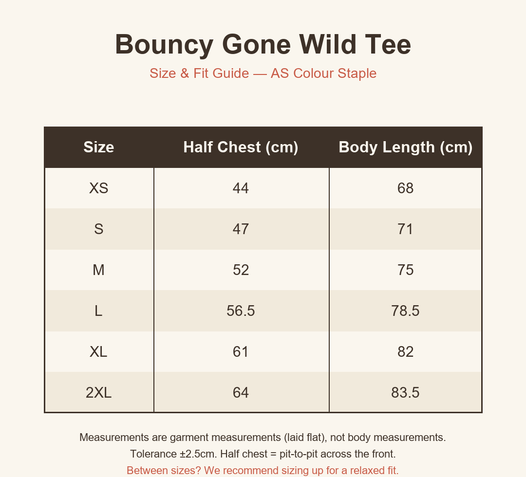 Bouncy Gone Wild Tee - Size and Fit Guide