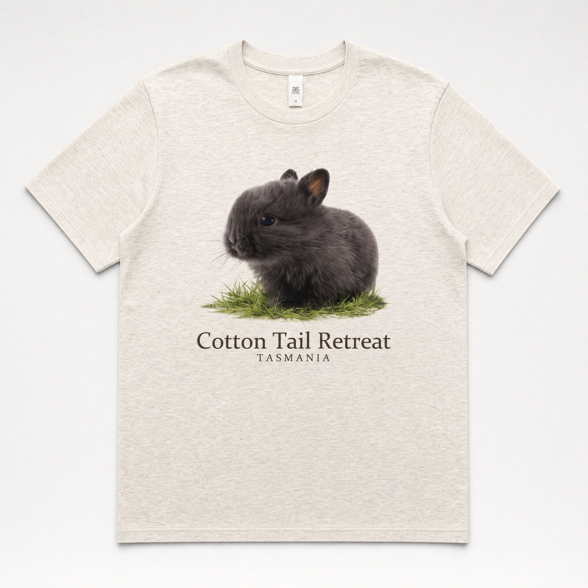 Baby Wombat tee in Ecru — grey baby rabbit print
