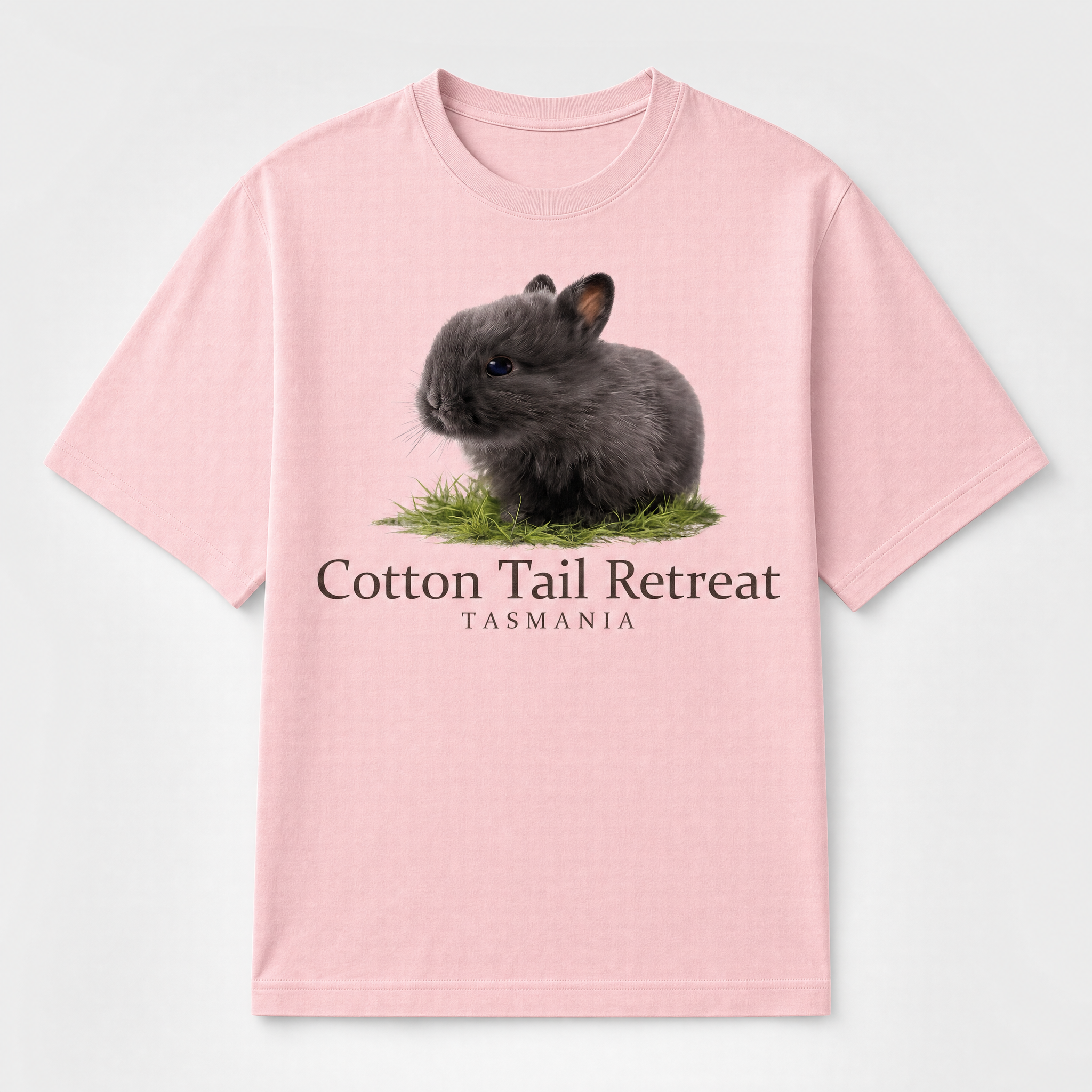 Baby Wombat tee in Pink — grey baby rabbit print