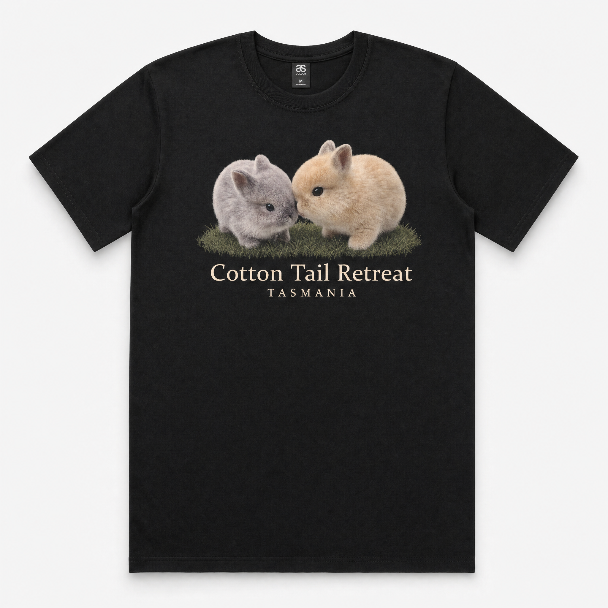 Cottontail Duo tee in Black — two baby rabbits print