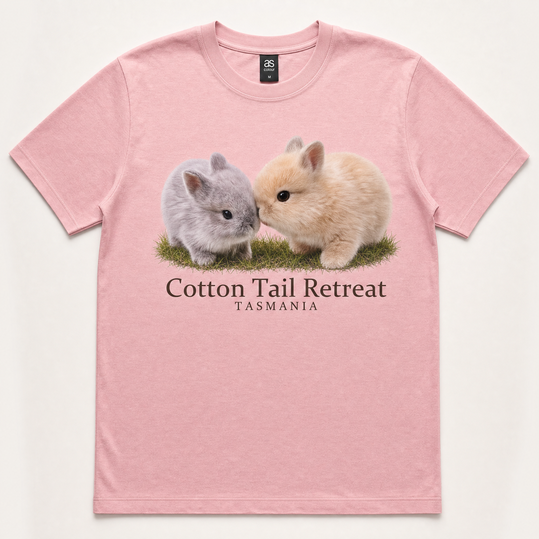 Cottontail Duo tee in Pink — two baby rabbits print