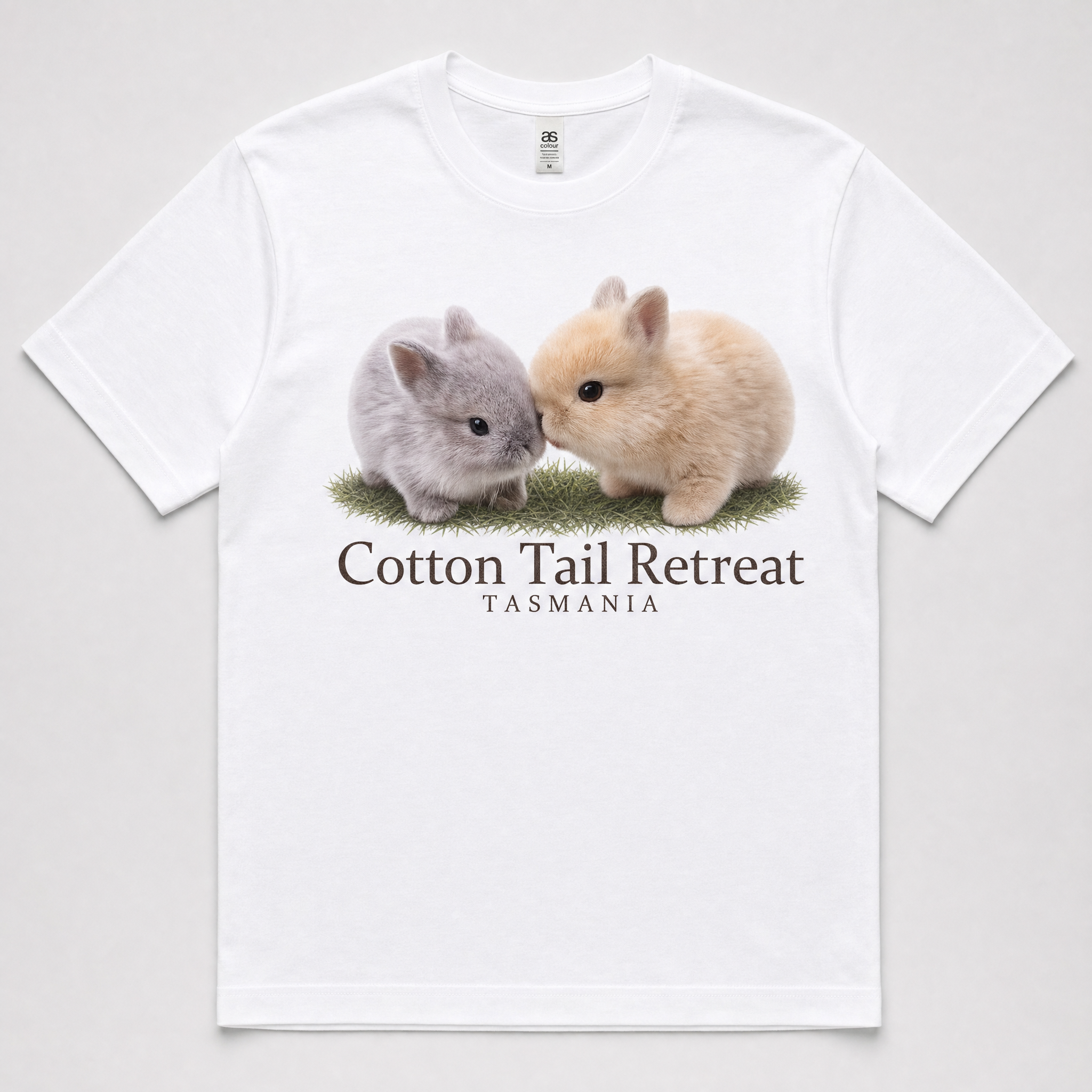 Cottontail Duo tee in White — two baby rabbits print