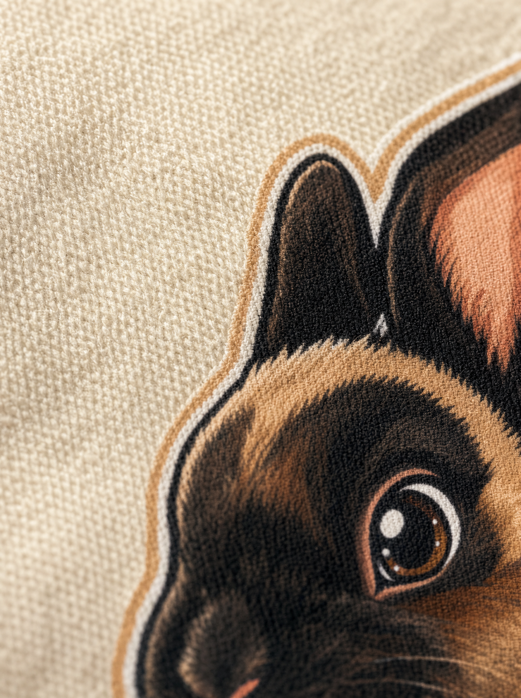 Close-up of the I Run This Burrow print and premium cotton fabric texture