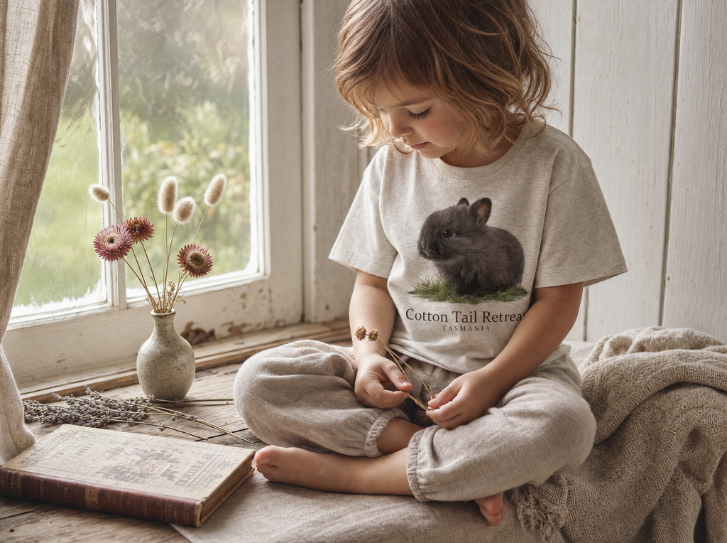 Baby Wombat Tee lifestyle mockup - cottagecore home
