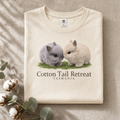 Pascal & Cookie tee in Natural — two baby rabbits print, Cotton Tail Retreat Tasmania