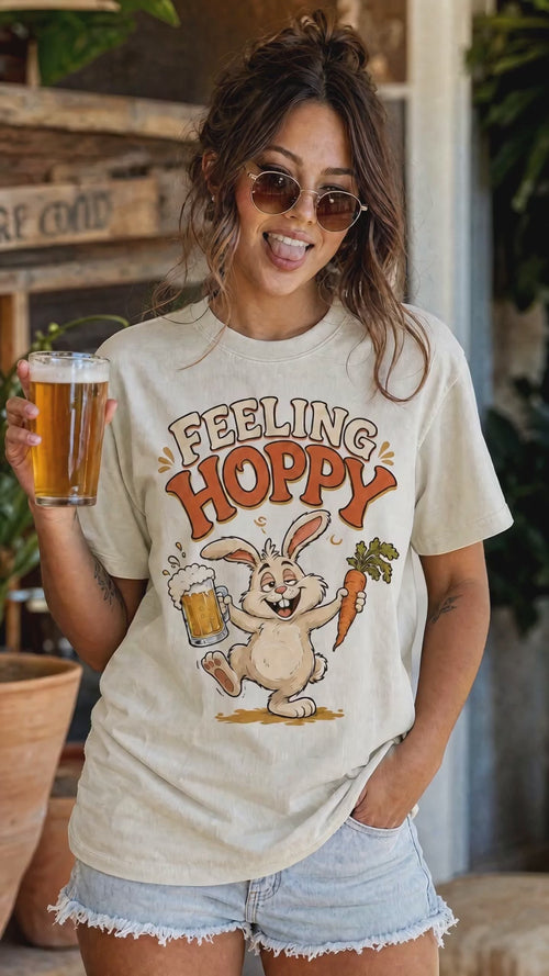 Feeling Hoppy tee — cheeky bunny pun tee