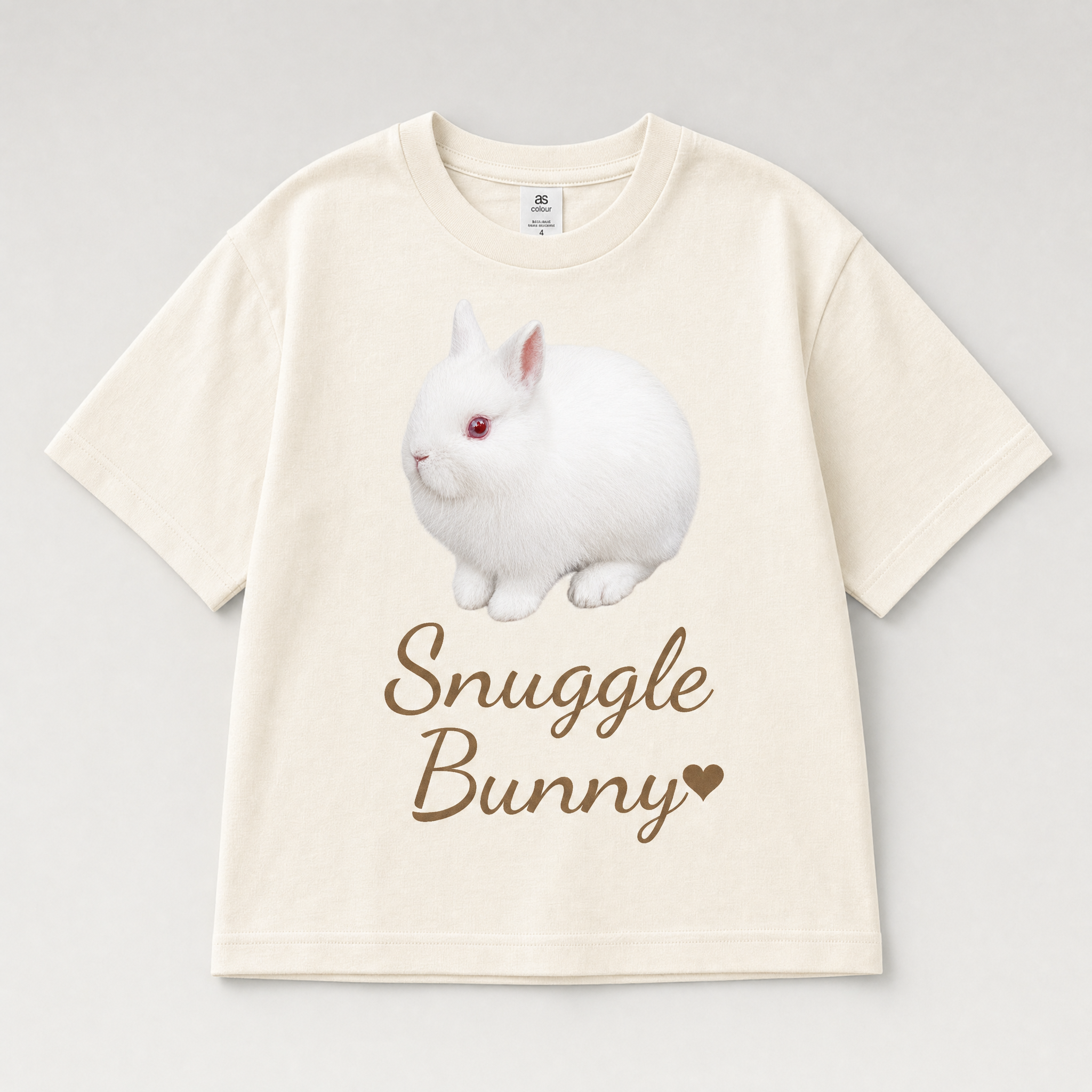 Ecru Snuggle Bunny kids tee with rabbit and script print - Cotton Tail Retreat