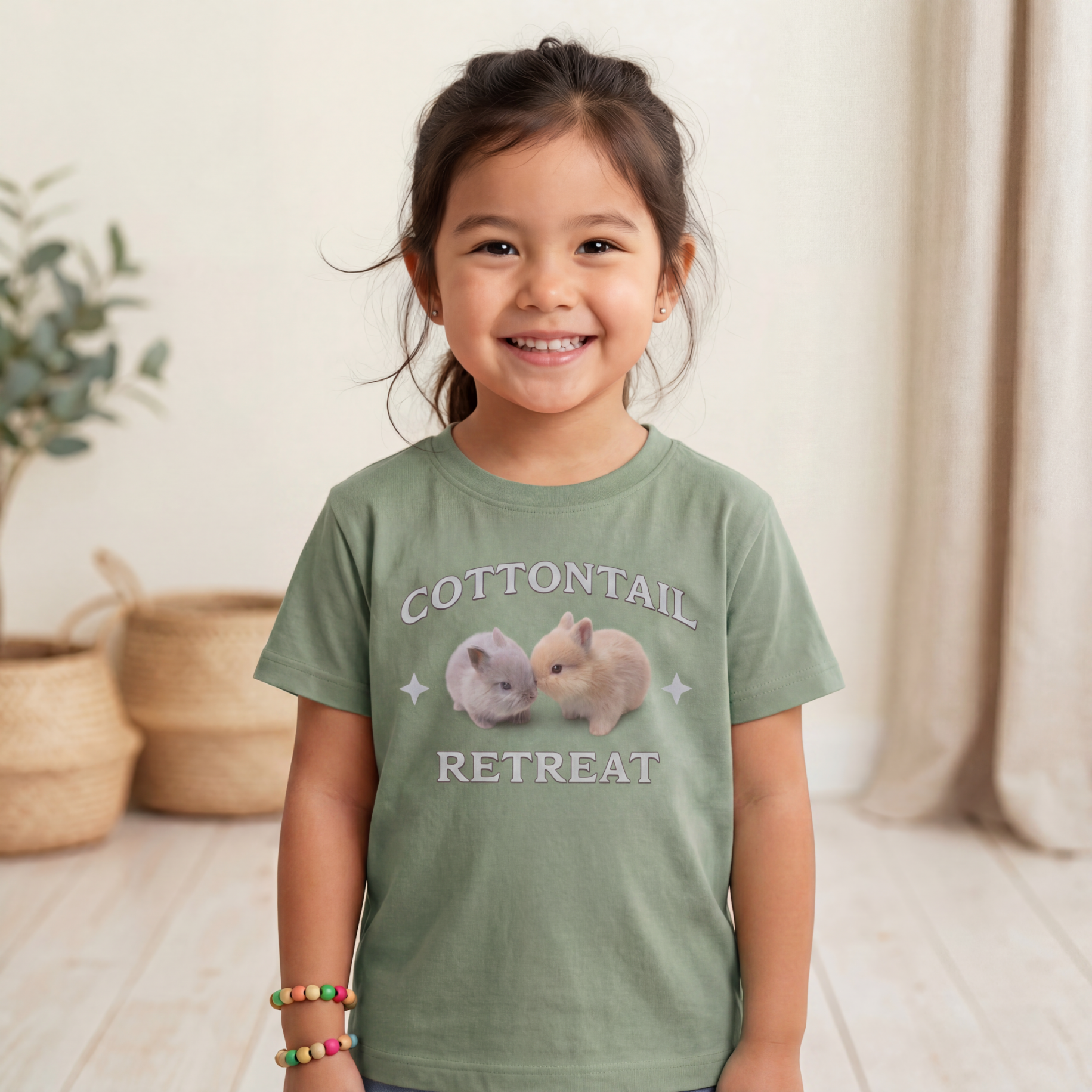 Kids Rabbit Print T-Shirt – Cottontail Duo | Cotton Tail Retreat
